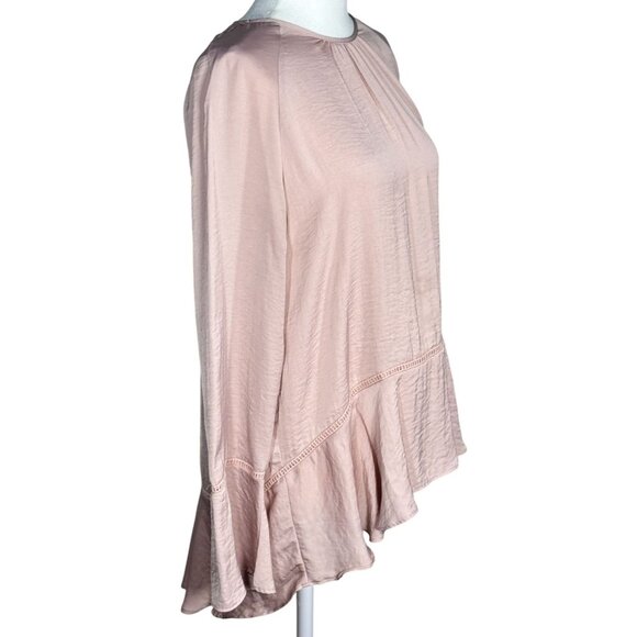 Mossimo Womens Blush Pink Long Sleeve Peplum Blouse Size M - Picture 2 of 7